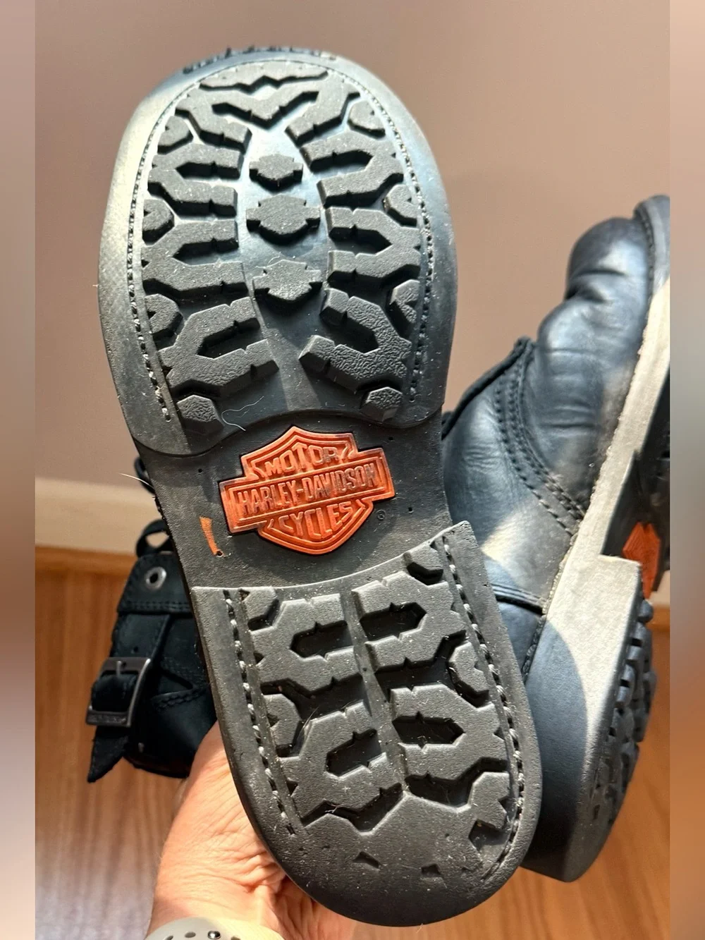 Harley-Davidson Black Leather Lace-Up Moto Combat Boots - Picture 9 of 10